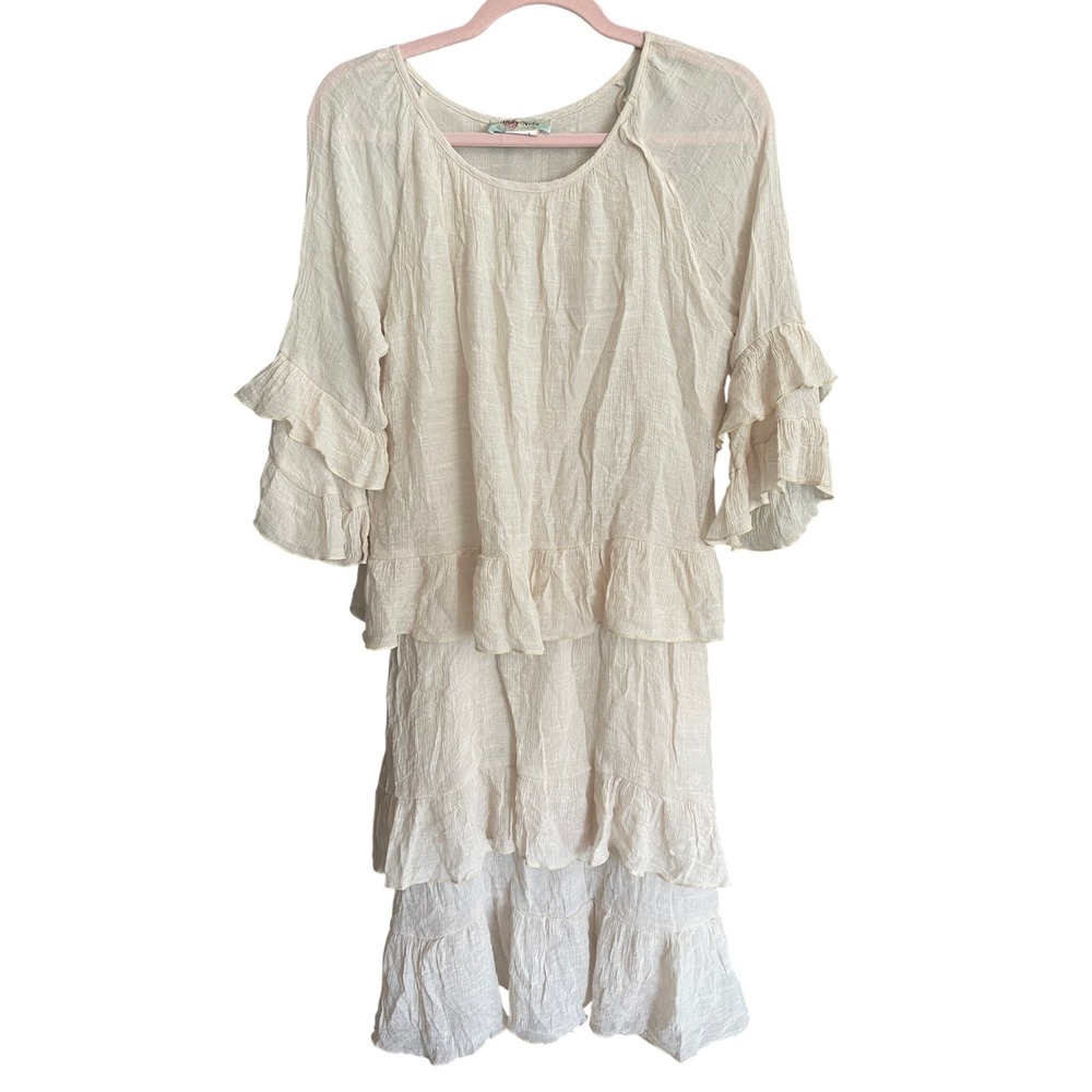 Vintage Lady Noiz Cream Ruffle Tiered Boho Dress Fairy Cottagecore Womens Medium